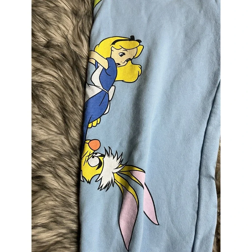Disney Alice in Wonderland Graphic Sweatpants Light Blue Joggers Sz L Women